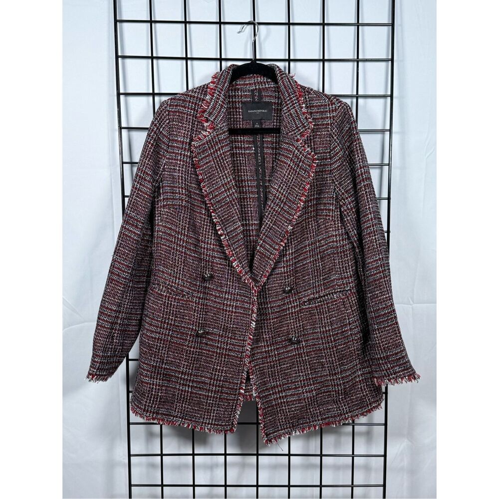 Banana Republic‎ Tweed Frinhmge Blazer Jacket Womens 8 Red Boucle Professional
